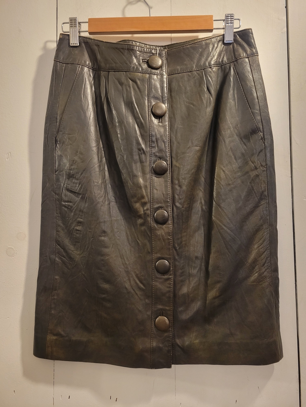 Joe's Jeans Dark Brown Button-Front Leather Pencil Skirt
